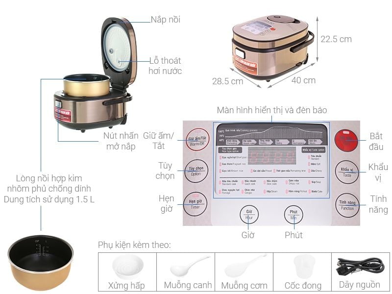Nồi cơm điện tử Sunhouse Mama 1.5 lít SHD8915