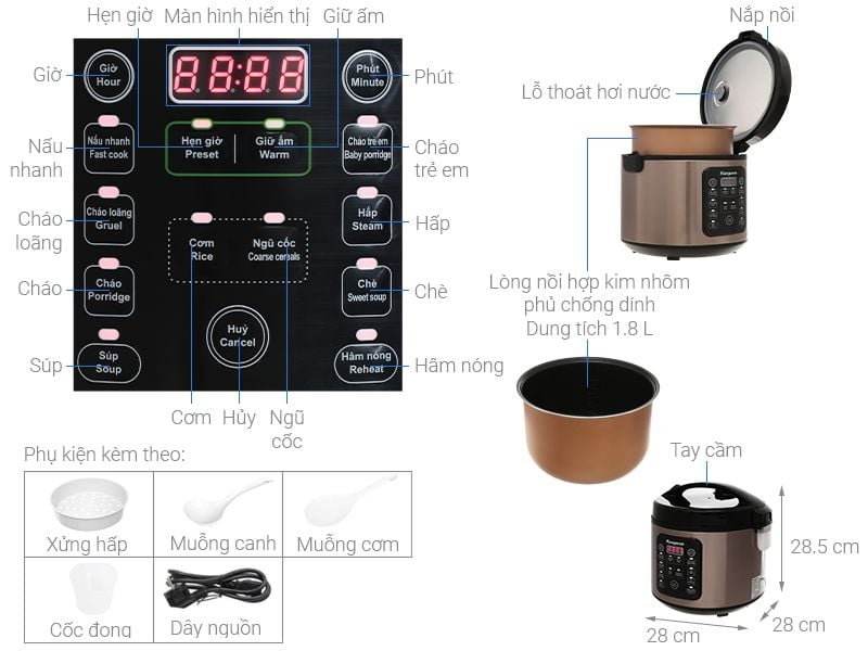 Nồi cơm điện tử Kangaroo 1.8 lít KG18DR6