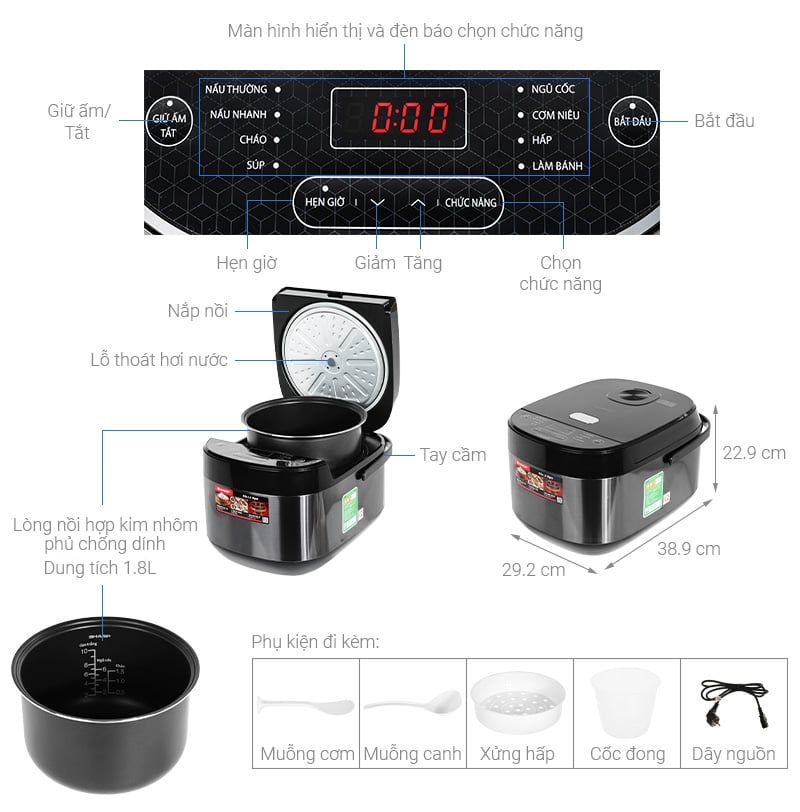 Nồi cơm điện tử Sharp 1.8 lít KS-COM194EV-BK