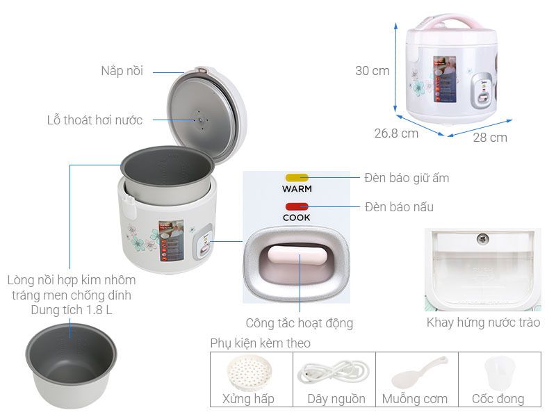 Nồi cơm nắp gài Midea 1.8 lít MR-CM1825
