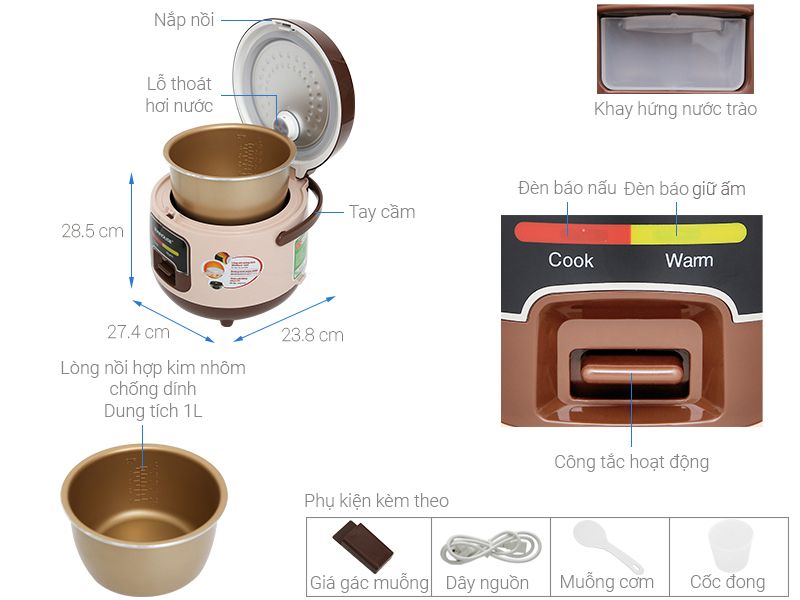 Nồi cơm nắp gài Sunhouse 1 lít SHD8208C