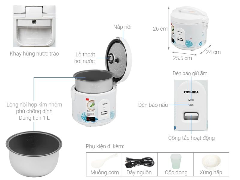 Nồi cơm nắp gài Toshiba 1 lít RC-10JH2PV(B)