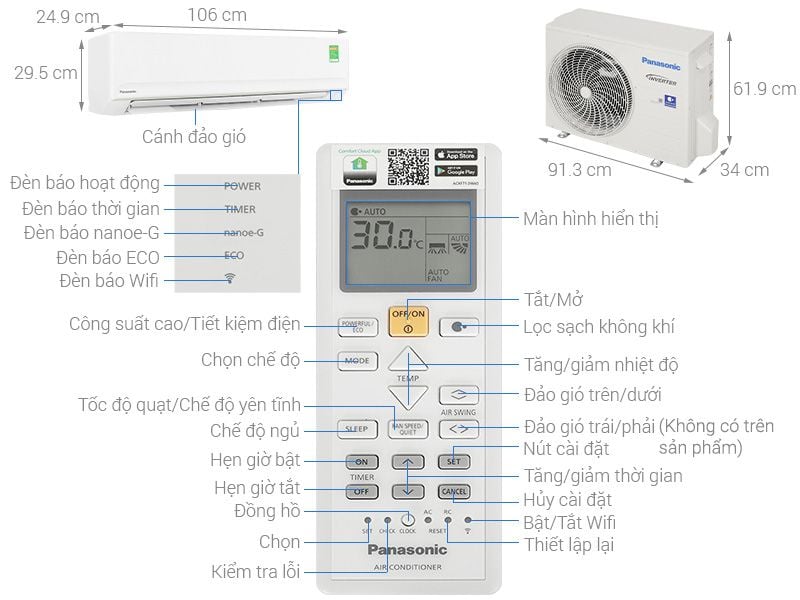 Điều hòa Panasonic 1 chiều Inverter 2.5HP-21.300BTU CS-PU24AKH-8