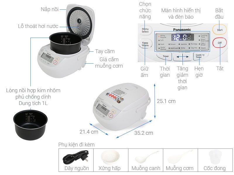 Nồi cơm điện tử Panasonic 1 lít SR-CL108WRA