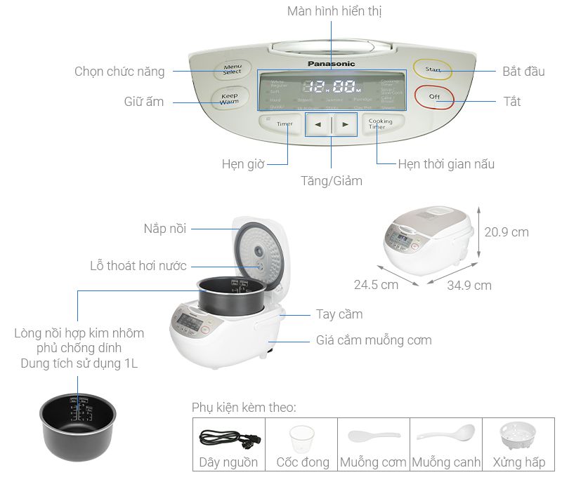 Nồi cơm điện tử Panasonic 1 lít SR-CP108NRAM