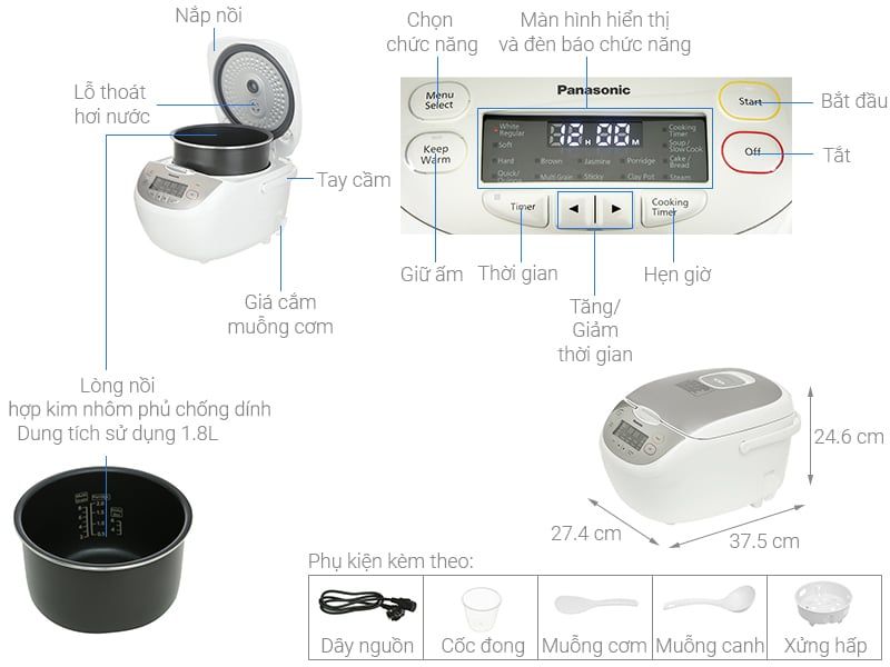 Nồi cơm điện tử Panasonic 1.8 lít SR-CP188NRAM