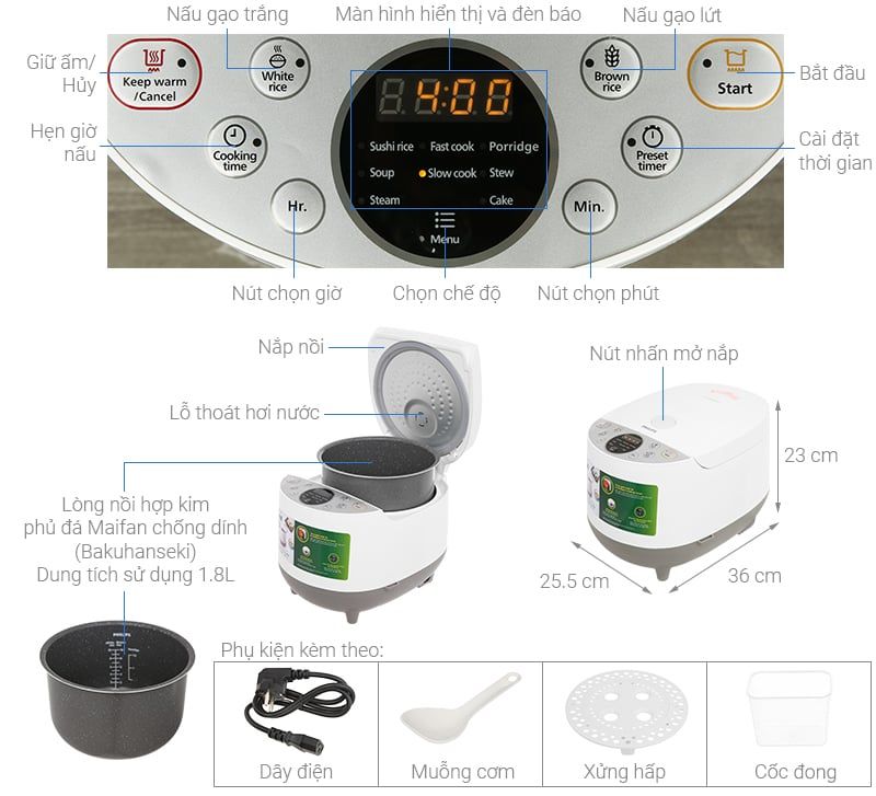 Nồi cơm điện tử Philips 1.8 lít HD4515/55