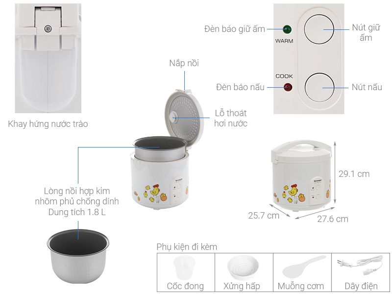 Nồi cơm nắp gài Sharp 1.8 lít KS-183TJV-CH