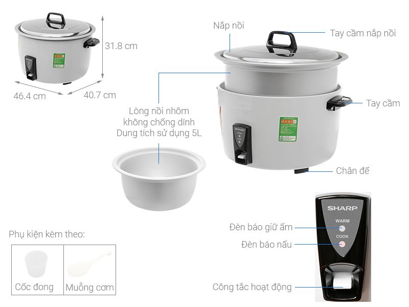 Nồi cơm nắp rời Sharp 5 lít KSH-D55V