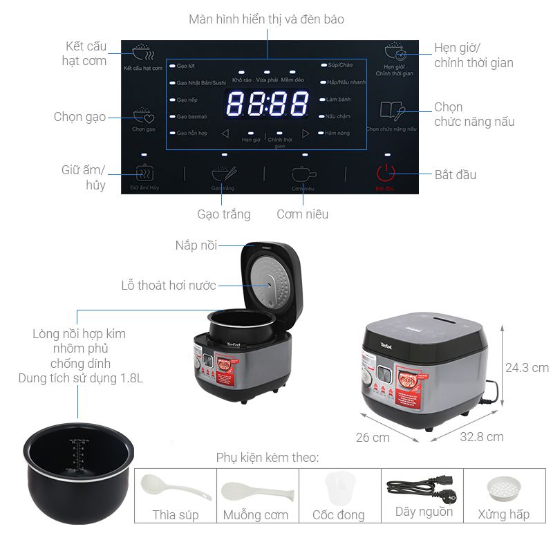 Nồi cơm điện tử Tefal 1.8 lít Delirice Plus RK776B68