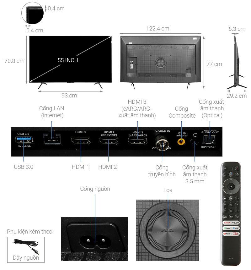 Google Tivi QLED TCL 4K 55 inch 55C69B