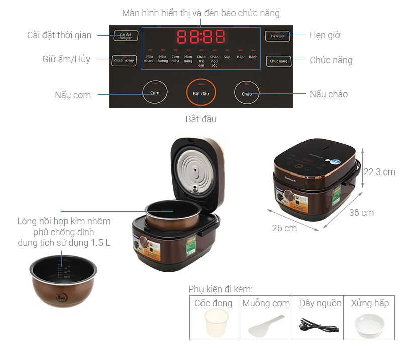 Nồi cơm điện tử BlueStone 1.5 lít RCB-5949