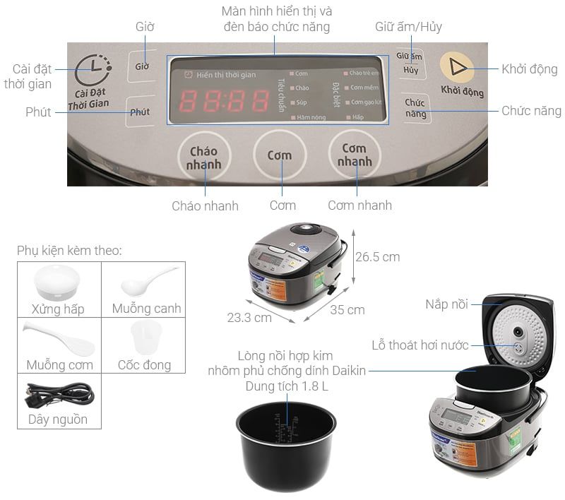 Nồi cơm điện tử BlueStone 1.8 lít RCB-5938