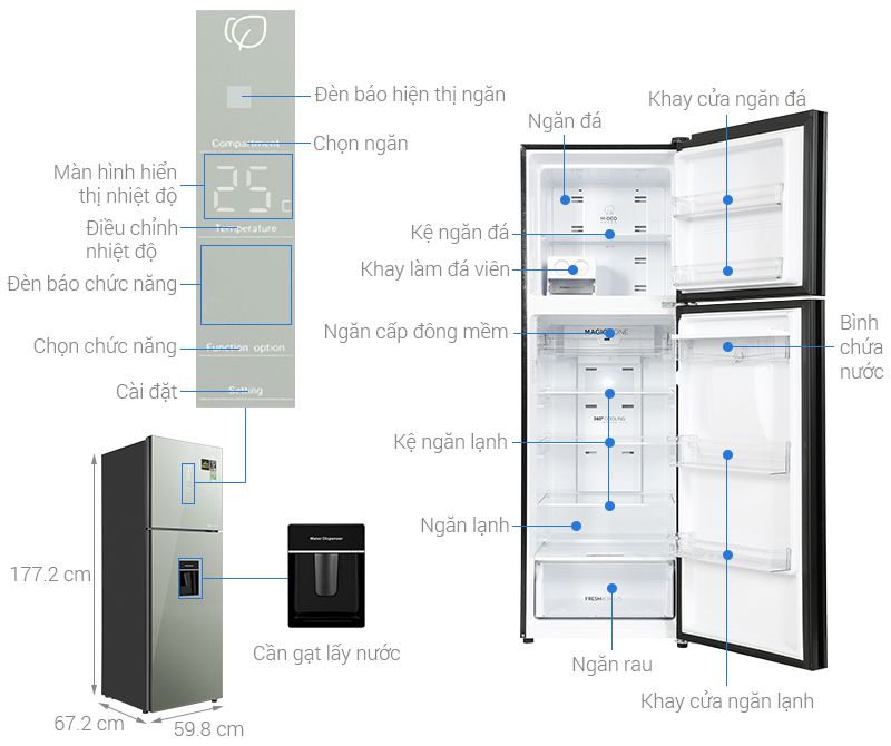 Tủ lạnh Aqua Inverter 347 lít AQR-T390FA(WGM)