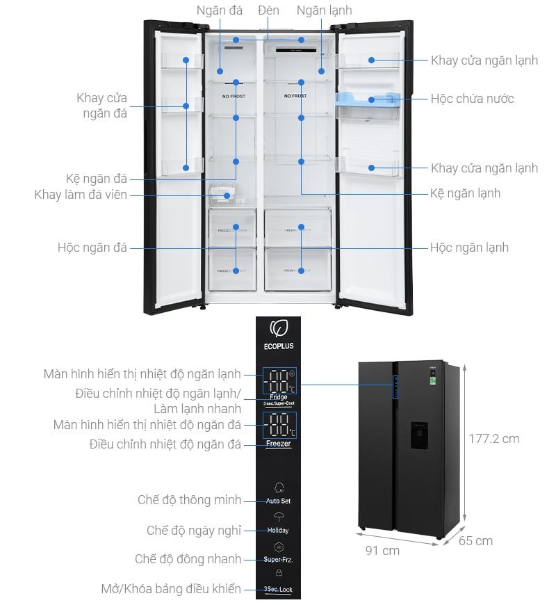 Tủ lạnh Aqua Inverter 550 lít Side By Side AQR-S612XA(WCB)
