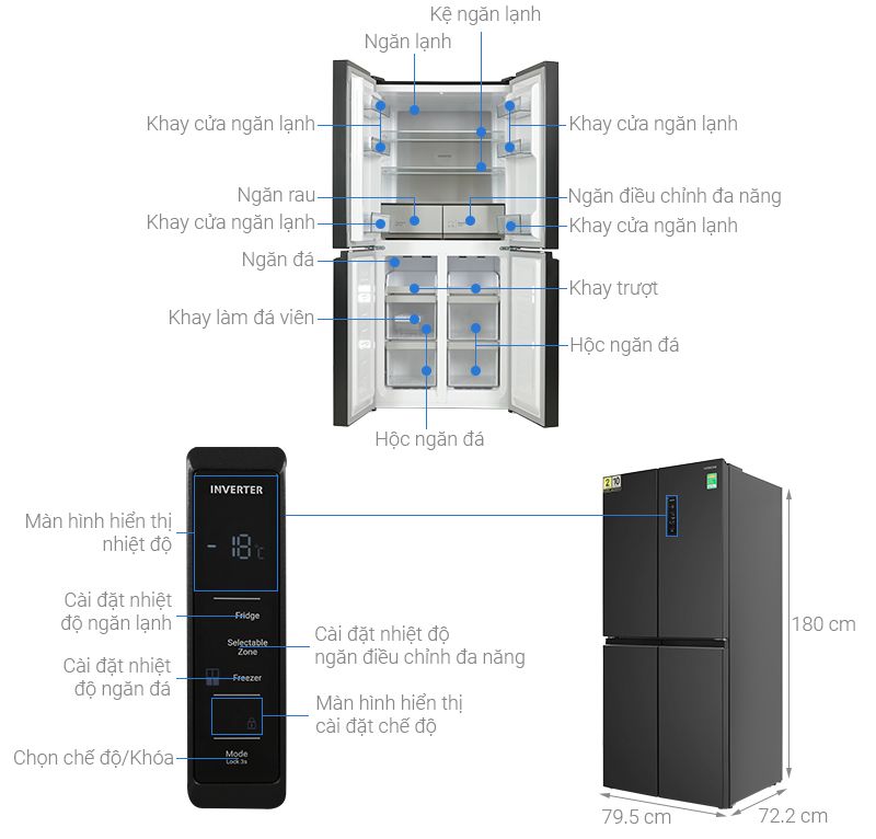 Tủ lạnh Hitachi Inverter 466 lít Multi Door HR4N7522DSDXVN
