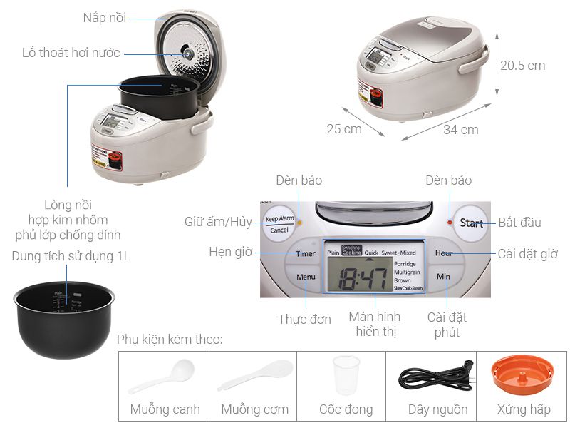 Nồi cơm điện tử Tiger 1 lít JAX-S10W