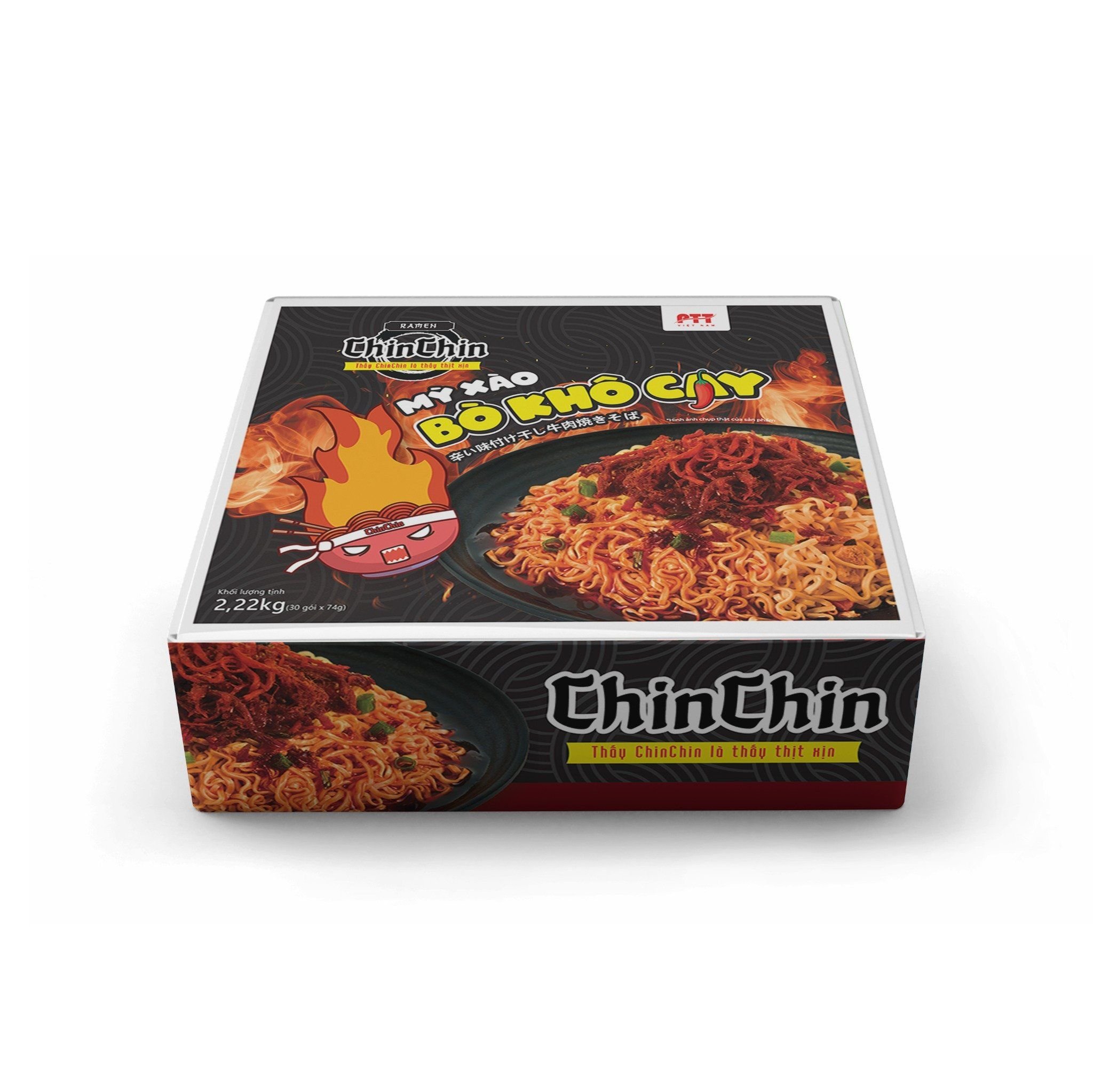 Mì ăn liền Chin Chin - Mì xào bò khô cay - 2.7kg - Thùng x 30 gói