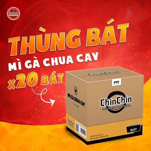 Mì ăn liền Chin Chin - Mì gà chua cay - Mì bát - 1.9kg - Thùng x 20 bát