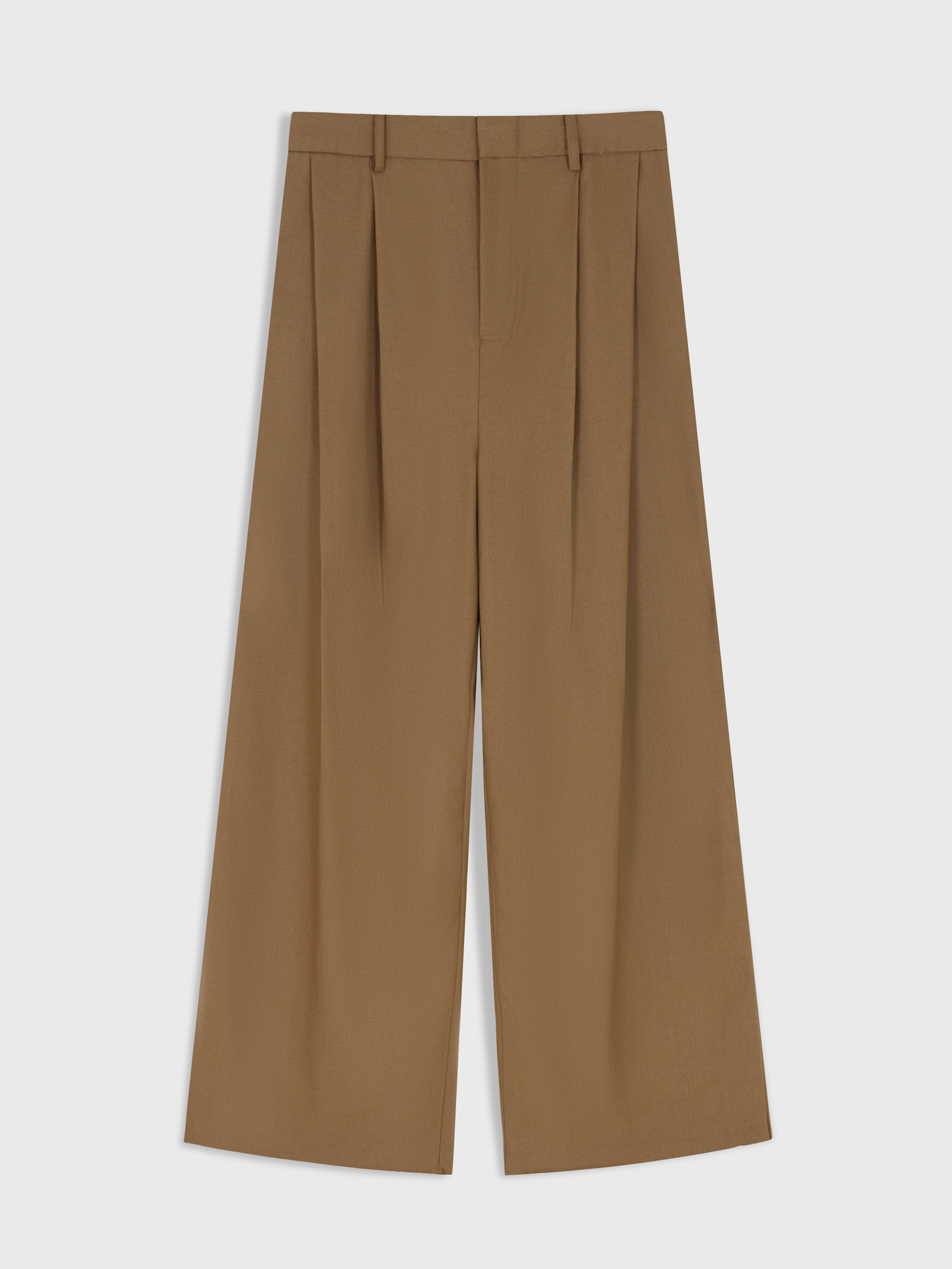  BROWN DIAGONAL PLEAT WOOL-VISCOSE TROUSERS 