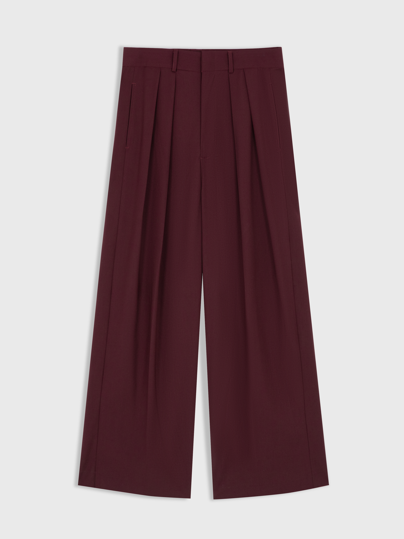  BURGUNDY PLEAT WOOL-VISCOSE TROUSERS 