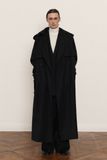  BLACK DIAGONAL PLEAT WOOL-VISCOSE TROUSERS 