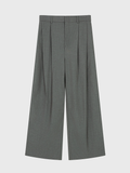  GREY DIAGONAL PLEAT WOOL-VISCOSE TROUSERS 