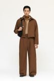  BROWN WOOL-VISCOSE WIDE LEG TROUSERS 