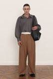  BROWN DIAGONAL PLEAT WOOL-VISCOSE TROUSERS 