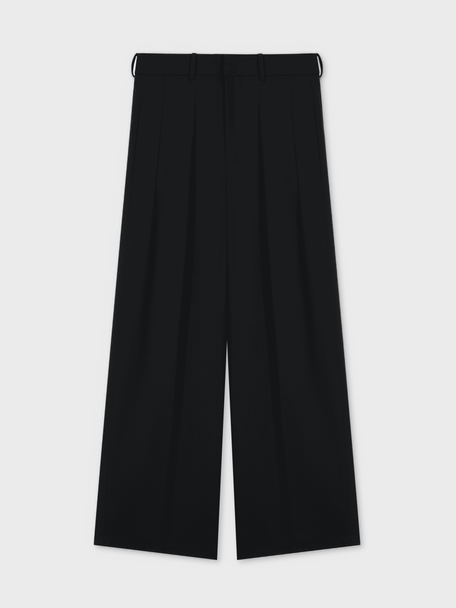  BLACK WOOL BLEND WIDE LEG TROUSERS 
