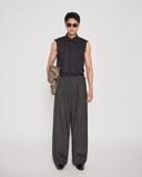  DARK GREY CLEAN-WAIST WIDE TROUSERS 