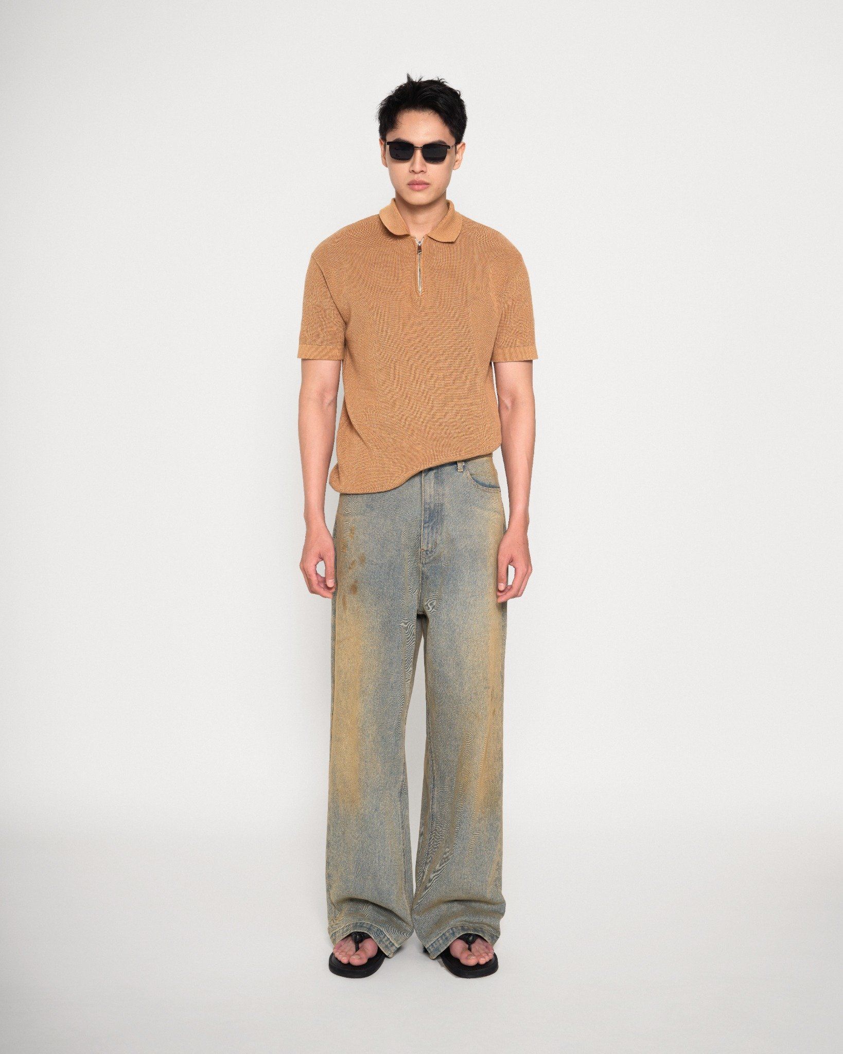  MOCHA KNIT HALF-ZIP POLO 
