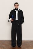  BLACK DIAGONAL PLEAT WOOL-VISCOSE TROUSERS 