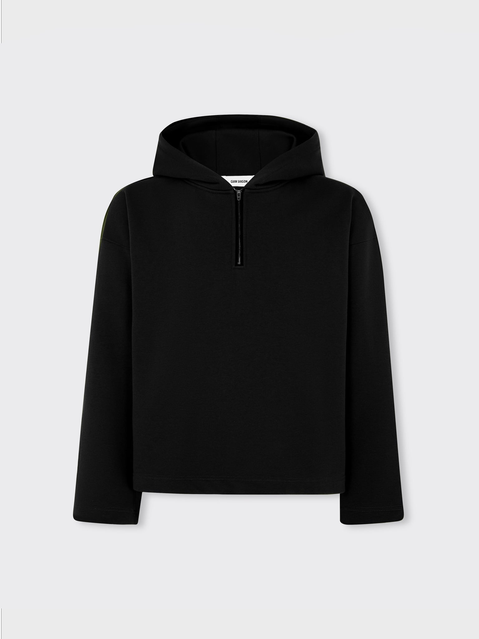  BLACK COTTON HALF ZIP HOODIE 