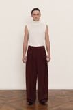  BURGUNDY PLEAT WOOL-VISCOSE TROUSERS 