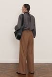  BROWN DIAGONAL PLEAT WOOL-VISCOSE TROUSERS 
