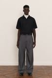  GREY DIAGONAL PLEAT WOOL-VISCOSE TROUSERS 