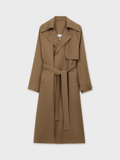  BROWN TAILORED WOOL TRENCH COAT 