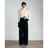 BLACK WOOL BLEND WIDE LEG TROUSERS 