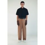  TAN WOOL BLEND STRAIGHT LEG TROUSERS 