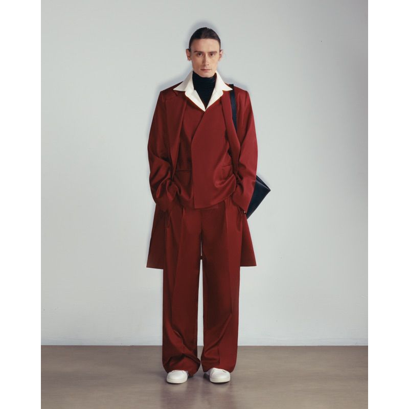  BURGUNDY TAILORED WOOL OVERCOAT JACKET 