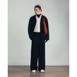  BLACK WOOL BLEND WIDE LEG TROUSERS 