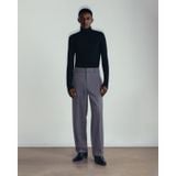  GREY WOOL BLEND STRAIGHT LEG TROUSERS 