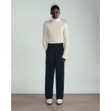 BLACK WOOL BLEND STRAIGHT LEG TROUSERS 