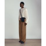  BROWN WOOL BLEND WIDE LEG TROUSERS 