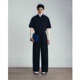  BLACK WOOL BLEND WIDE LEG TROUSERS 