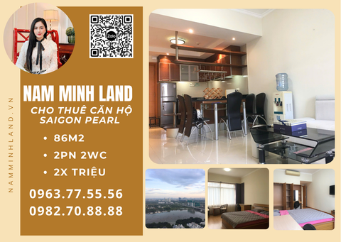 Cho thuê căn hộ Saigon Pearl 2 phòng ngủ 86m2- Tầng cao, view sông thoáng mát, giá siêu tốt 