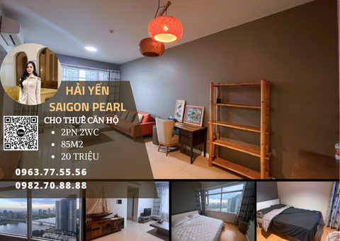  Cho thuê căn hộ Saigon Pearl 2 phòng ngủ 85m2, Tầng cao view sông siêu đẹp - Giá tốt nhất 20 triệu bao phí 