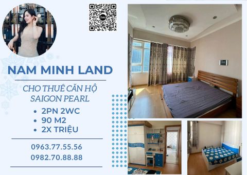  Cho thuê căn hộ Saigon Pearl 2 phòng ngủ 92m2- Tầng cao view thoáng mát, đầy đủ nội thất 