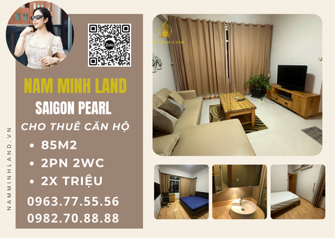  Cho thuê  căn hộ Saigon Pearl 2 Phòng ngủ 85m2- Tầng cao, view thành phố thoáng mát 